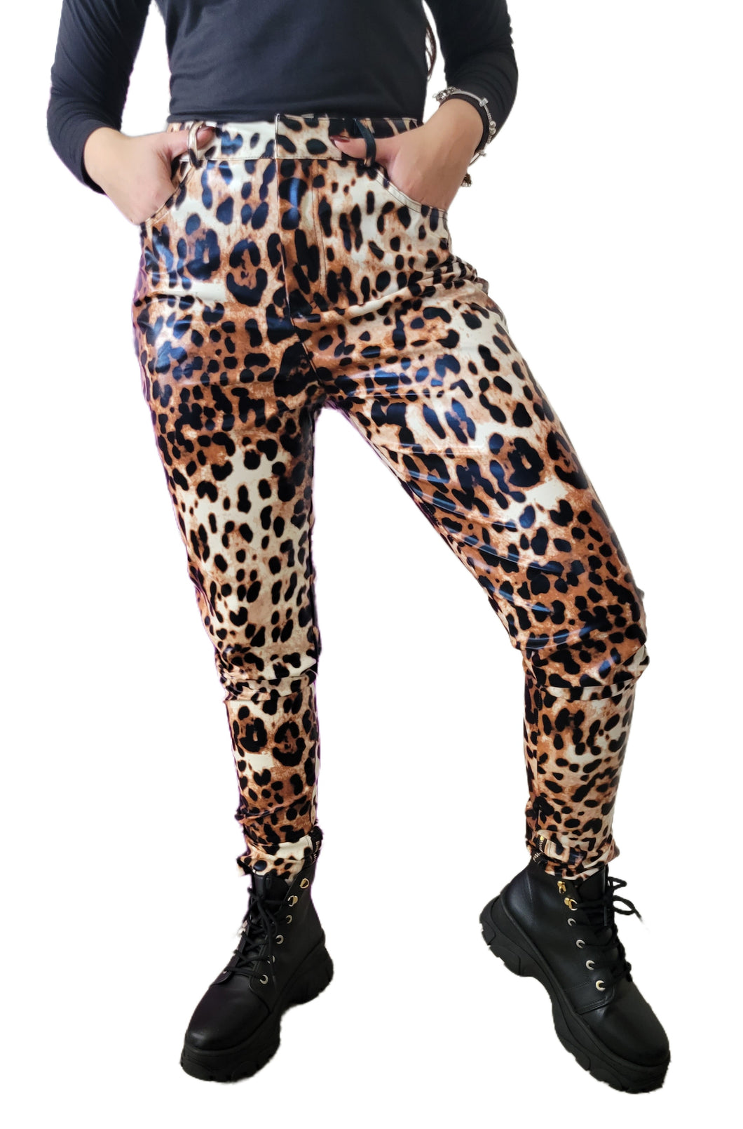 Animal Print Leather Pants